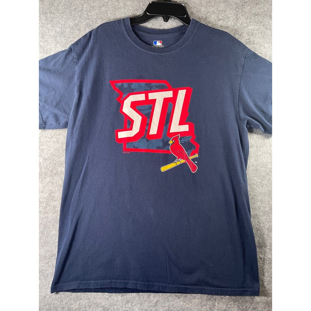 MLB St Louis Cardinals STL Missouri Graphic T-Shirt Mens Medium Navy Blue Tee